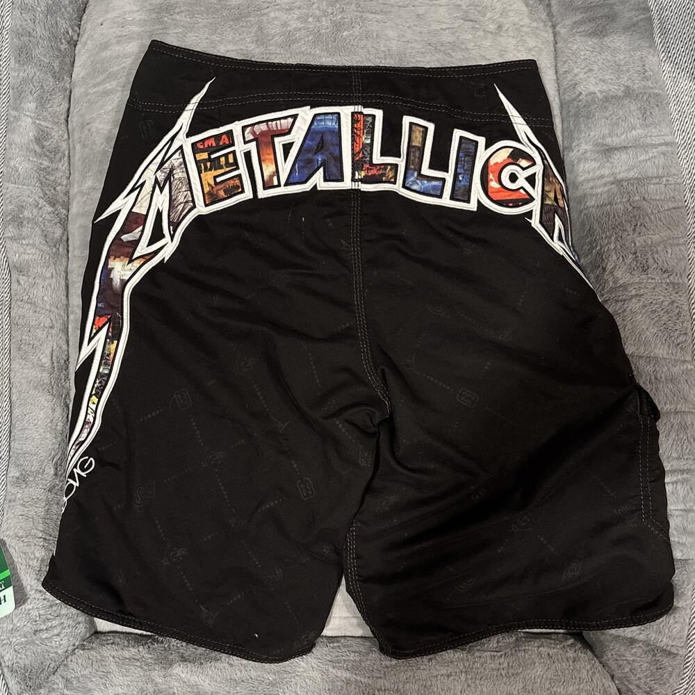 Y2K Billabong Metallica Board shorts Size 32 Black Limited Edition Vintage Surf